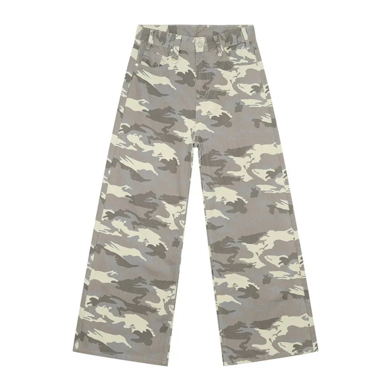 Jean Homme Camouflage Vintage Lavé Jambe Large Denim Loose Casual Automne Hiver Bleu Délavé Streetwear Tendance Confortable – Jean Wide Leg Premium Camo | Mode Homme Denim Streetwear Premium