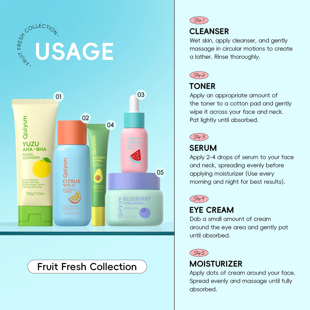 Coffret Soin Visage QUIYUM Fruit Fresh 5 Pièces - Éclat, Hydratation & Anti-Âge