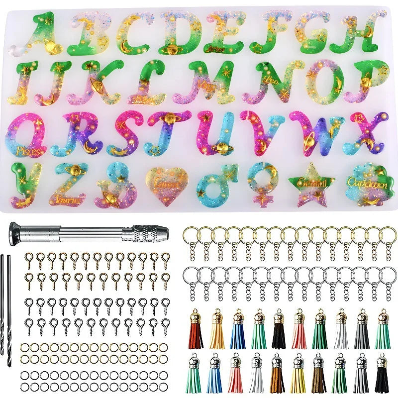 Moule Silicone Alphabet & Chiffres – Résine Époxy, Bougies d’Anniversaire & Bijoux DIY | Porte-Clés, Pendentifs & Déco | Kit Complet