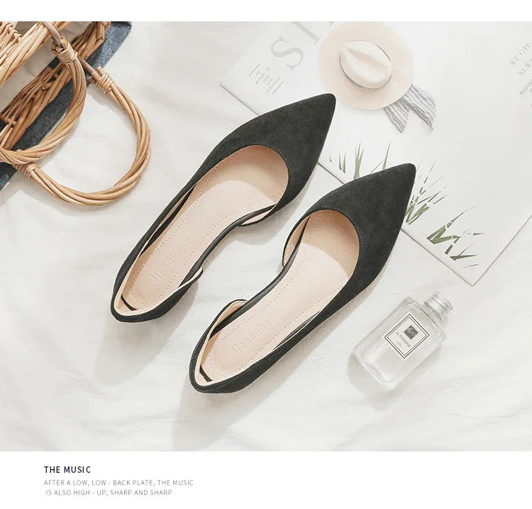 Ballerines Bout Pointu Flock Slip-on 2025 – Talon Plat Couleur Unie Tailles 31 à 46