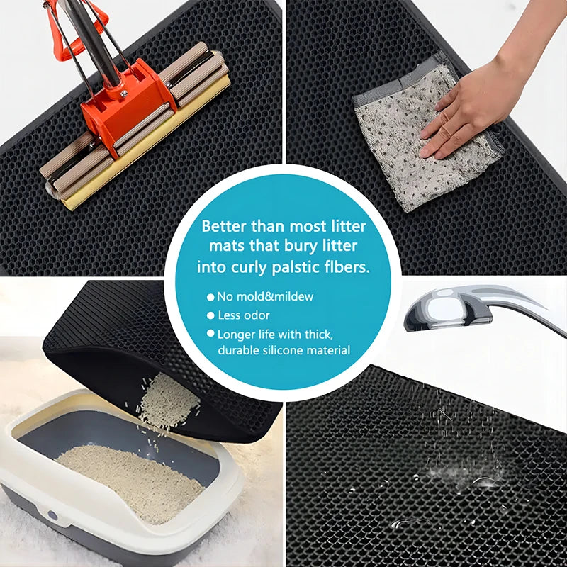 Tapis Litière Chat Double Couche EVA Imperméable Antidérapant – Filtre Sable Lavable Facile à Nettoyer | Accessoires Chat & Chien