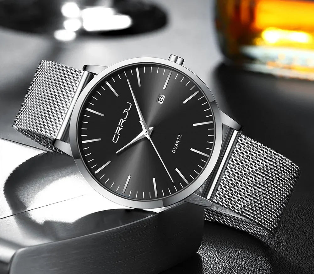 Montre Homme Acier 40mm Ultra-Slim 7mm Maille Métallique – Automatique Minimaliste Classique