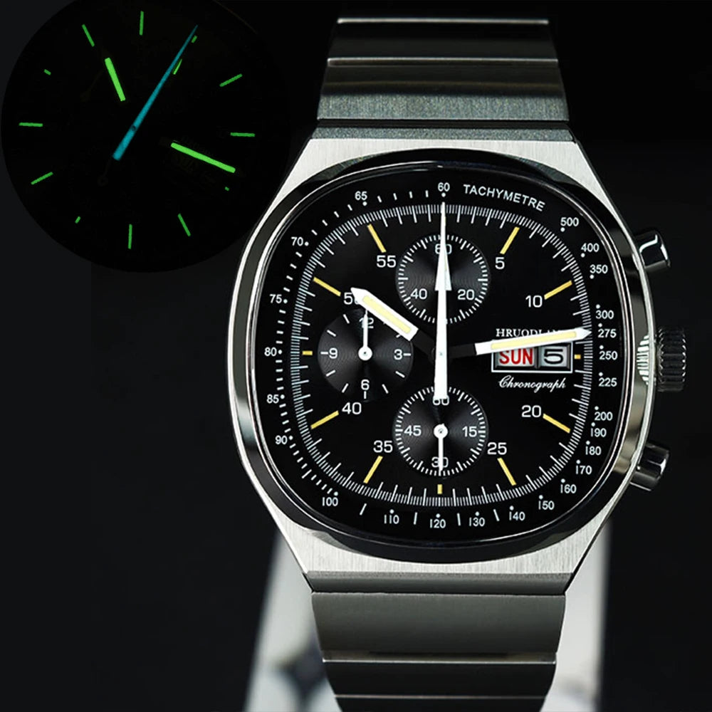 Montre Chronographe Rétro Homme Hruodland F022 – Verre Saphir Acier Inoxydable Bleu & Noir Fashion