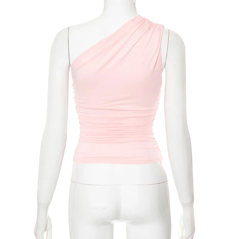 Top Une Épaule Dos Nu Femme – Couleur Bonbon Ajusté Sans Manches | Sexy Casual Été