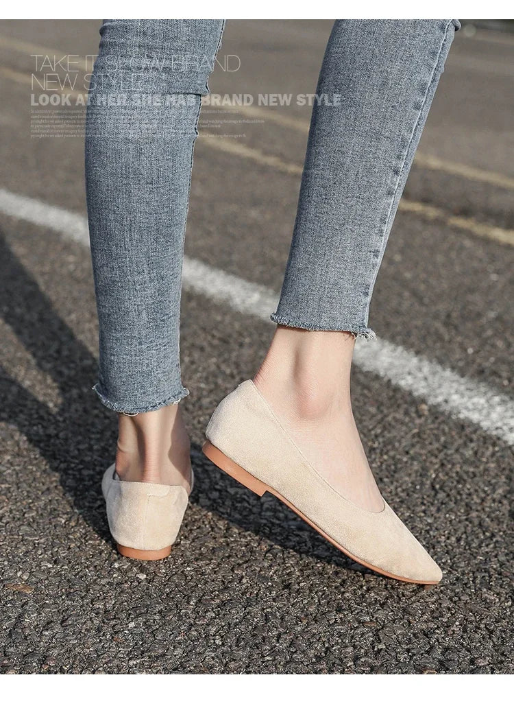 Ballerines Bout Pointu Flock Slip-on 2025 – Talon Plat Couleur Unie Tailles 31 à 46