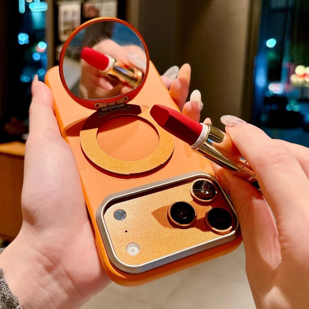 Coque Miroir Maquillage Flip Magnétique iPhone – Rotation 360° | Compatible iPhone 11-17 Pro Max | Support Téléphone