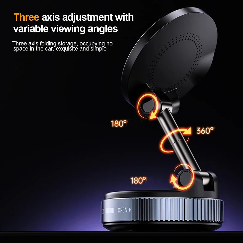 Support Voiture Magnétique 15W 360° Pliable – Chargeur Sans Fil Ventouse Navigation GPS