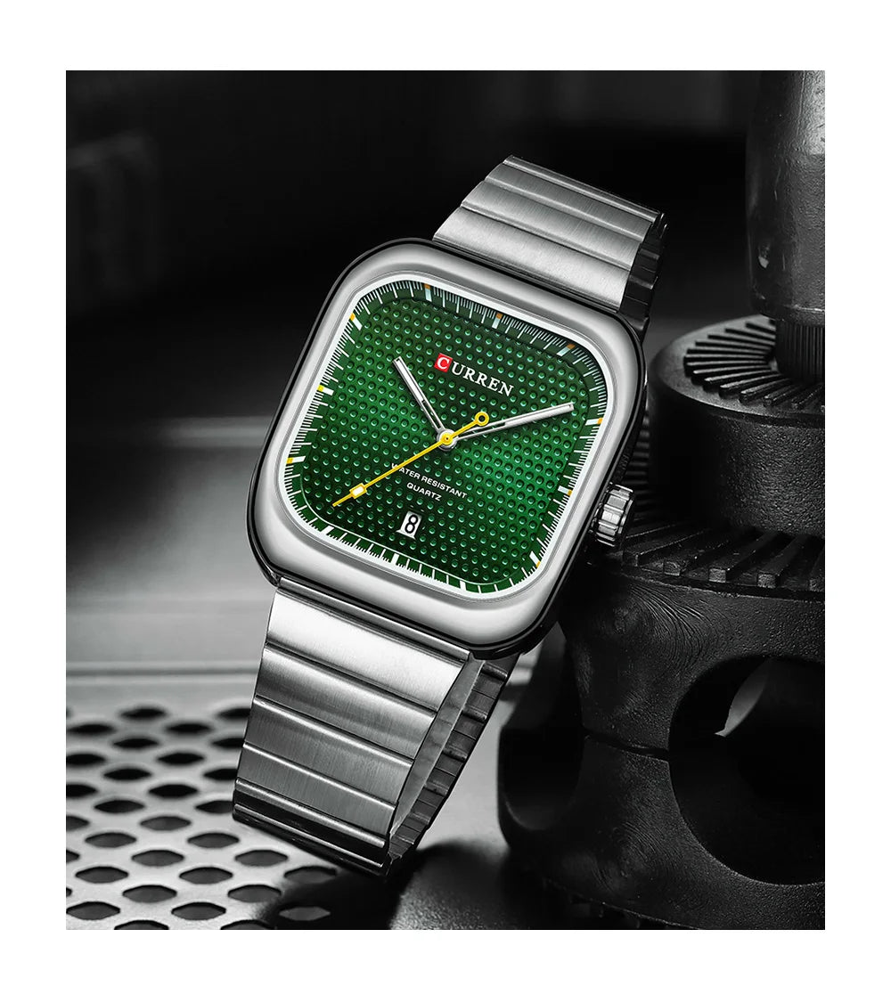 Herrenuhr CURREN Quadrat Business Quarz – Edelstahlarmband Automatische Datumsanzeige