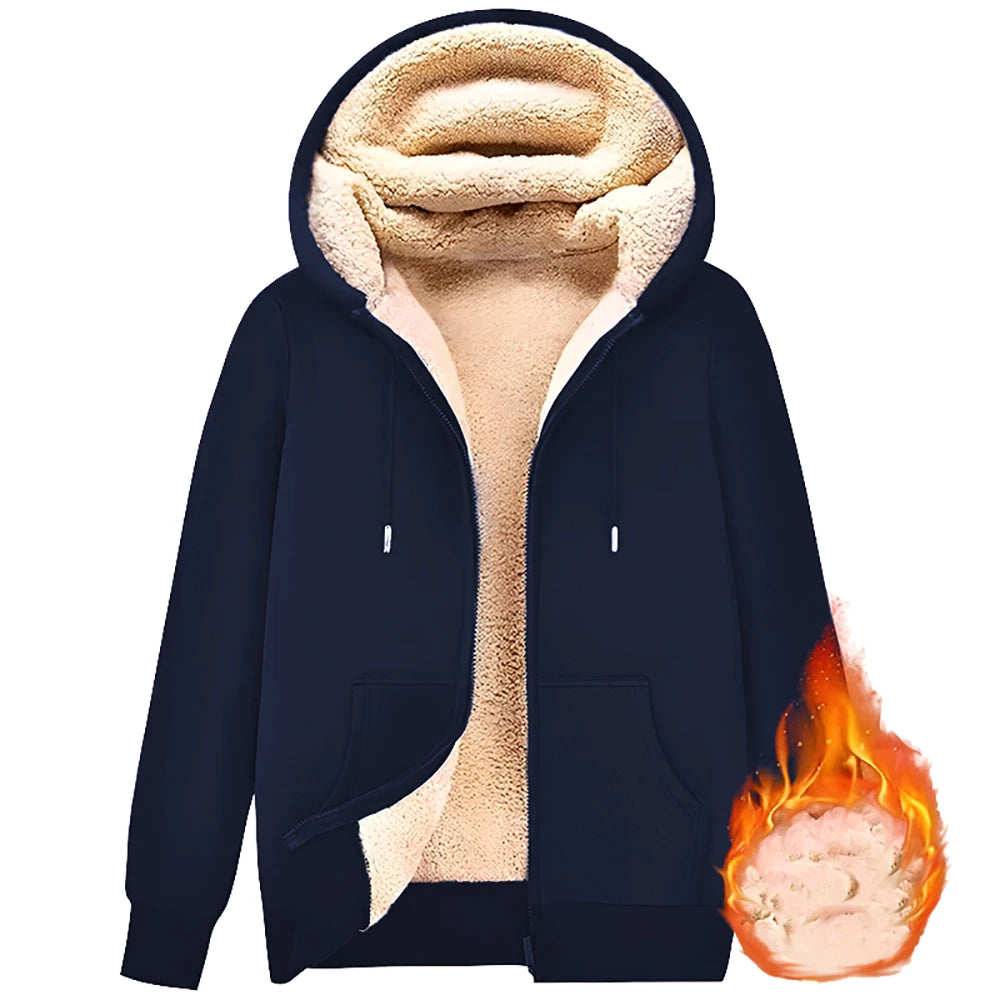 Cardigan Hoodie Unisexe Zippé Laine d'Agneau Doublure Peluche Poches Avant Chaud Hiver Couleur Unie | Hoodie Laine Agneau Premium