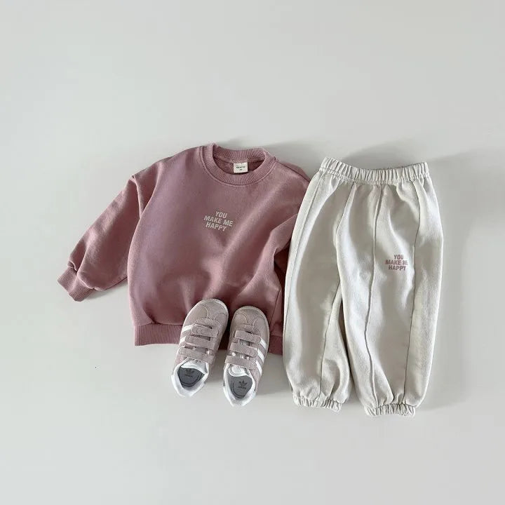 Ensemble 2 Pièces Enfant Pull Manches Longues + Pantalon – Style Coréen Casual Printemps Automne