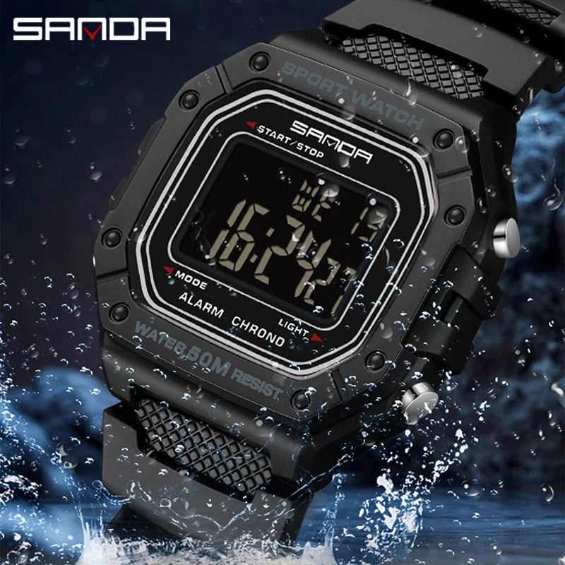 SANDA 2156 Herren Militär Digitaluhr – LED Sport Army Wasserdicht Stoppuhr Großes Zifferblatt