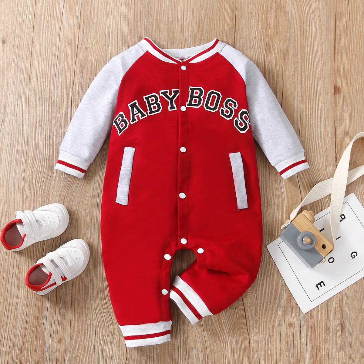 Combinaison Bébé Garçon Imprimé Lettres – Body Manches Longues Col Rond Tendance