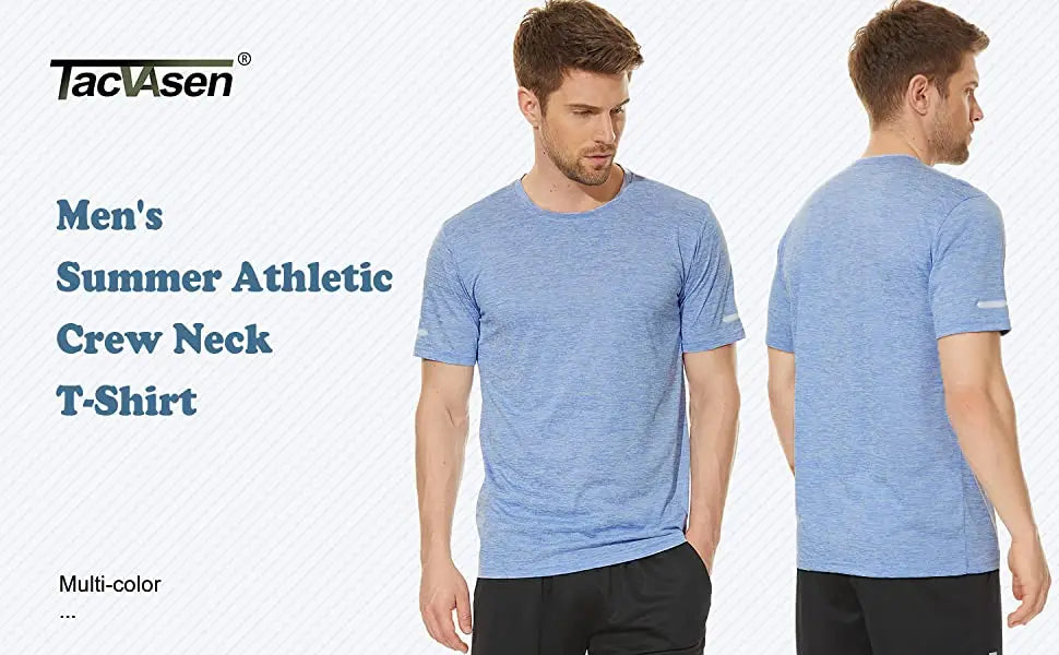TACVASEN Quick Dry Summer T-shirts Mens Running Jogging T-shirts Crew Neck Athlete Sports Gym Fitness Pullover Reflective Shirts