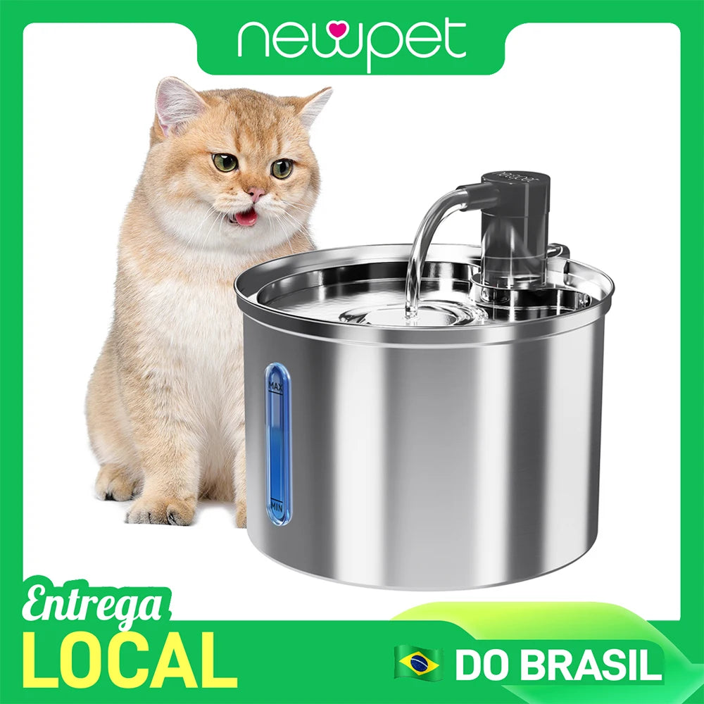 Newpet Fontaine à Eau Chat & Chien 3L – Inox Automatique Ultra Silencieuse | Distributeur avec Filtre