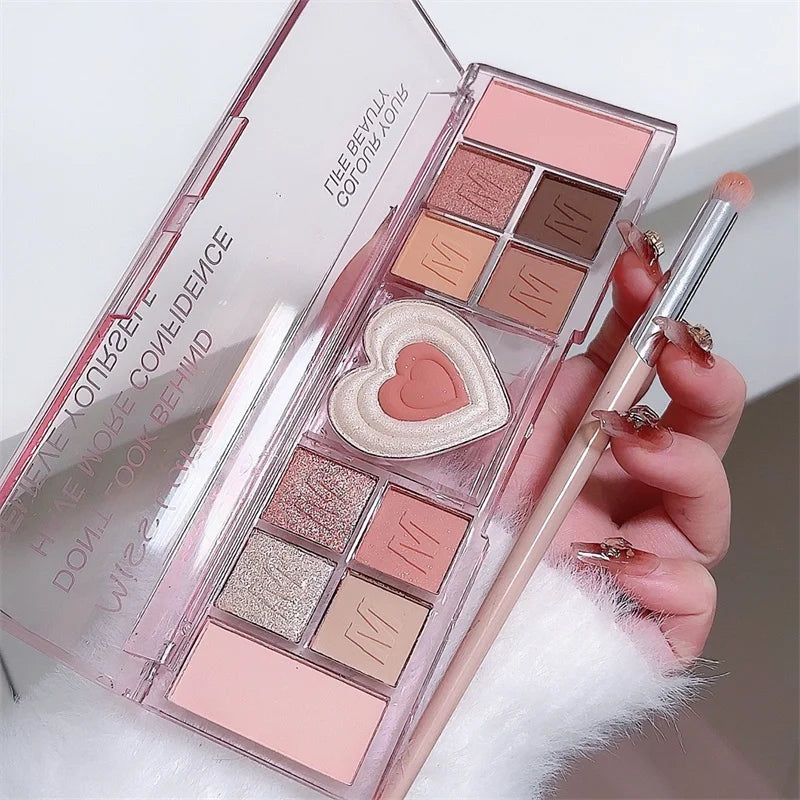 Palette Fards À Paupières 12 Couleurs Coeur Rose – Tons Froids Mat & Brun | Maquillage Coréen Naturel