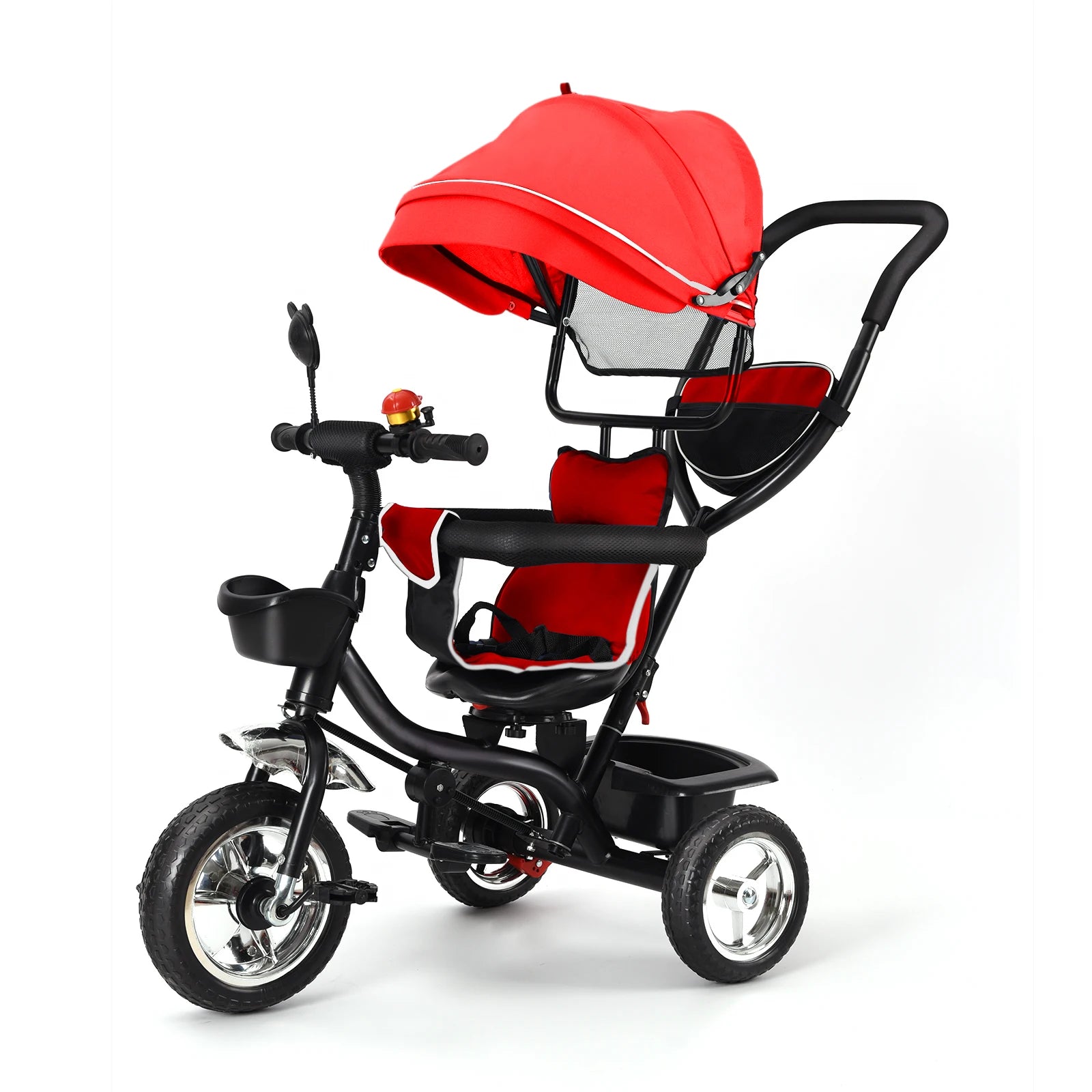 Tricycle Bébé Dès 9 Mois jusqu'à 25 Kg – Barre de Poussée, Siège Rotatif, Auvent Solaire, Porte-Gobelet & Panier | Évolutif