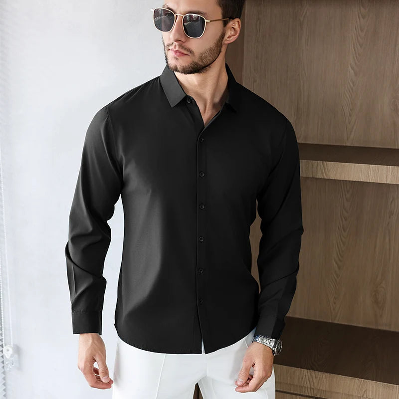 Herren Business Casual Hemd Langarm Einfarbig Bügelleicht – Bequem Ganzjährig Vielseitig | Elegante Herrenmode