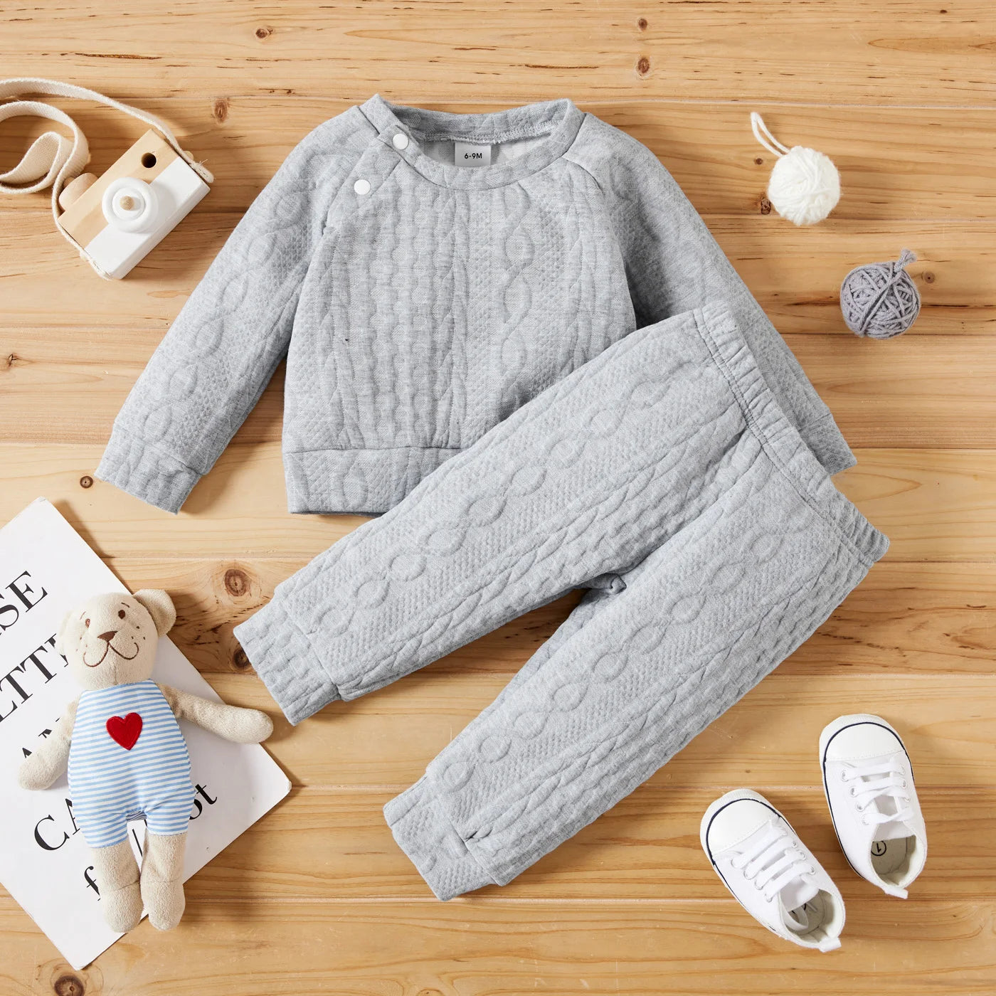 Ensemble 2 Pièces Bébé Unisexe Couleur Unie – Top Manches Longues + Pantalon Sport Automne Hiver 7 Coloris