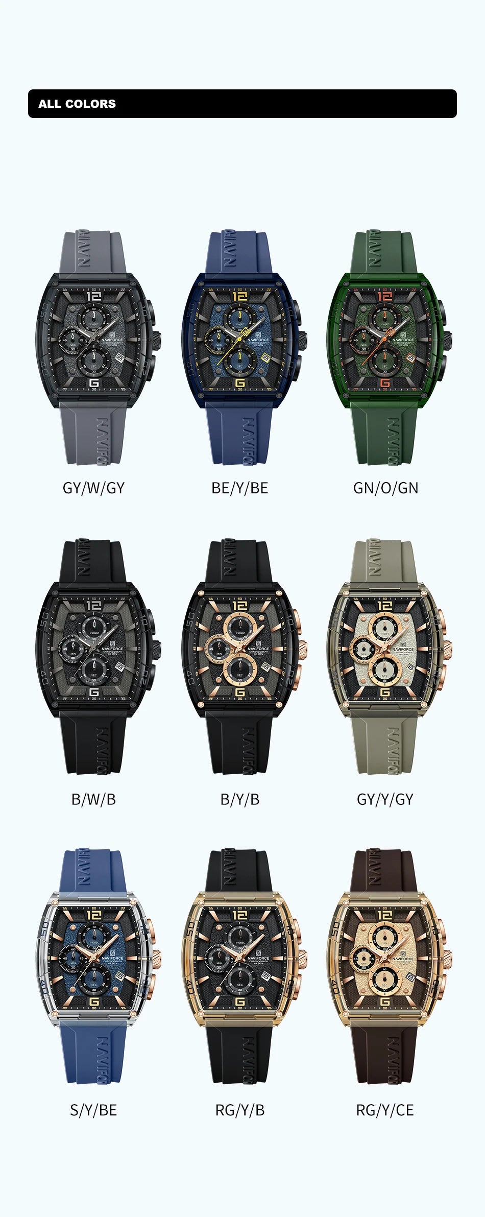 Montre Homme NAVIFORCE Luxe Sport Étanche Bracelet Silicone Quartz Lumineux Chronographe Coffret Cadeau Inclus | Montre NAVIFORCE Chronographe Sport Luxe Premium