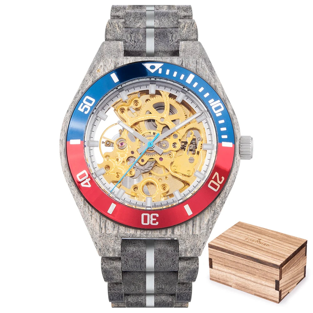 Montre Homme BOBO BIRD Bois Mécanique Luxe – Grand Cadran Top Brand Naturel Unique