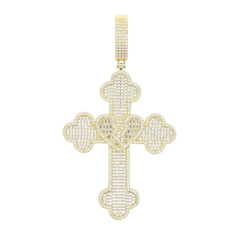 Collier Pendentif Hip Hop Bling 5A CZ Pavé Croix & Cœur Glacé – Chaîne Cuban Link, Tennis & Corde | Bijou Homme Rapper Streetwear Premium