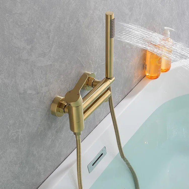 Robinet Baignoire Mural Laiton – Bec Pivotant, Douchette à Main, Mitigeur Eau Chaude & Froide | Salle de Bain