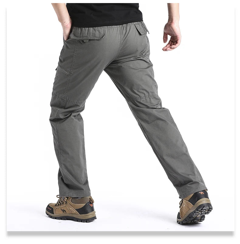Pantalon Cargo Homme Coton Haute Qualité Multi-Poches Taille Élastique Loose – Casual Outdoor Camping Randonnée Travail Printemps Automne | Mode Homme Tactique