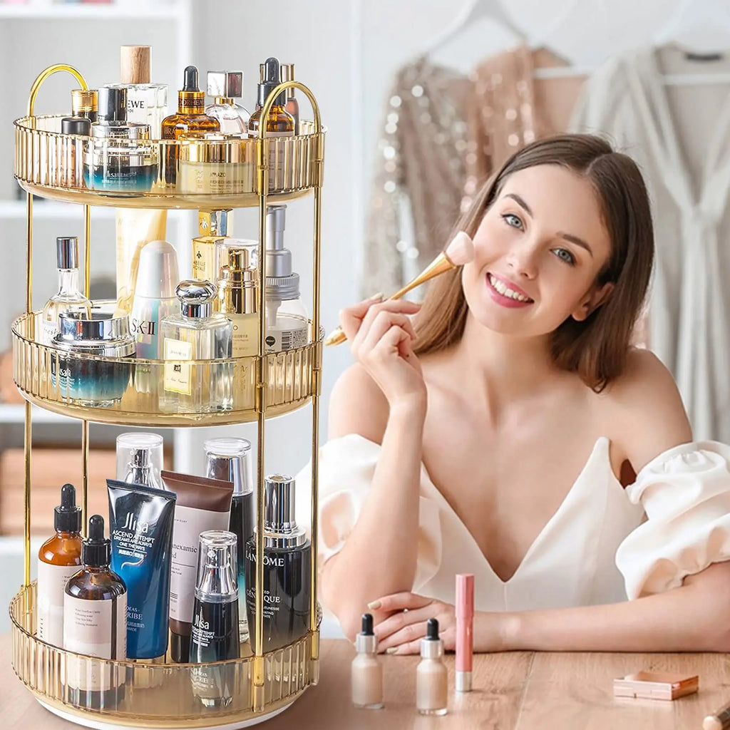 Organisateur Maquillage Rotatif 3 Niveaux Transparent – Grande Capacité | Skincare, Parfums & Cosmétiques | Coiffeuse & Plan de Travail