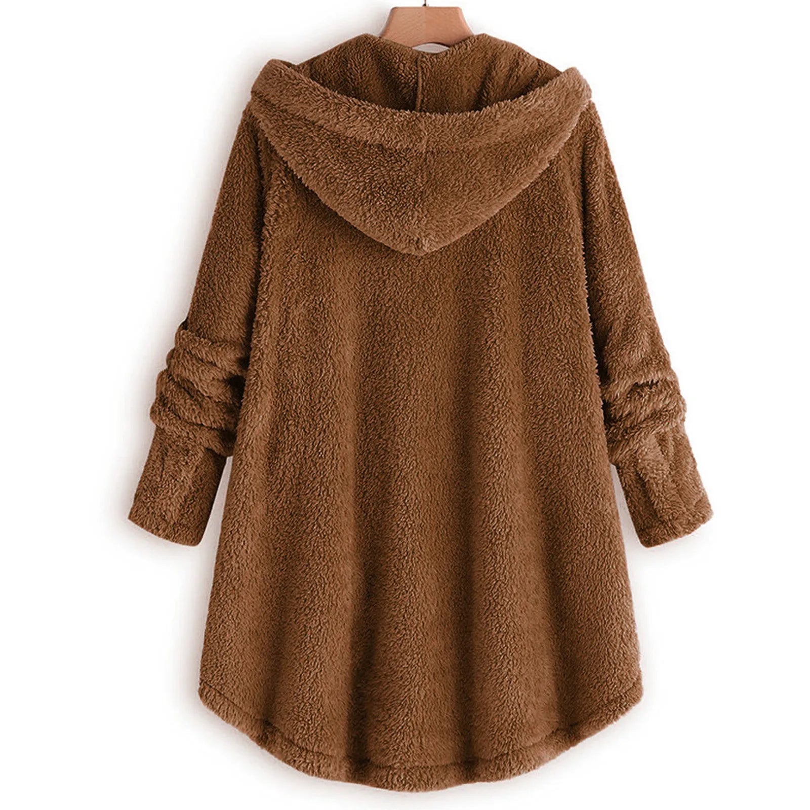 Damen Teddyfell-Mantel mit Kapuze – Warme Fleece-Jacke Unifarben | Herbst Winter Trend