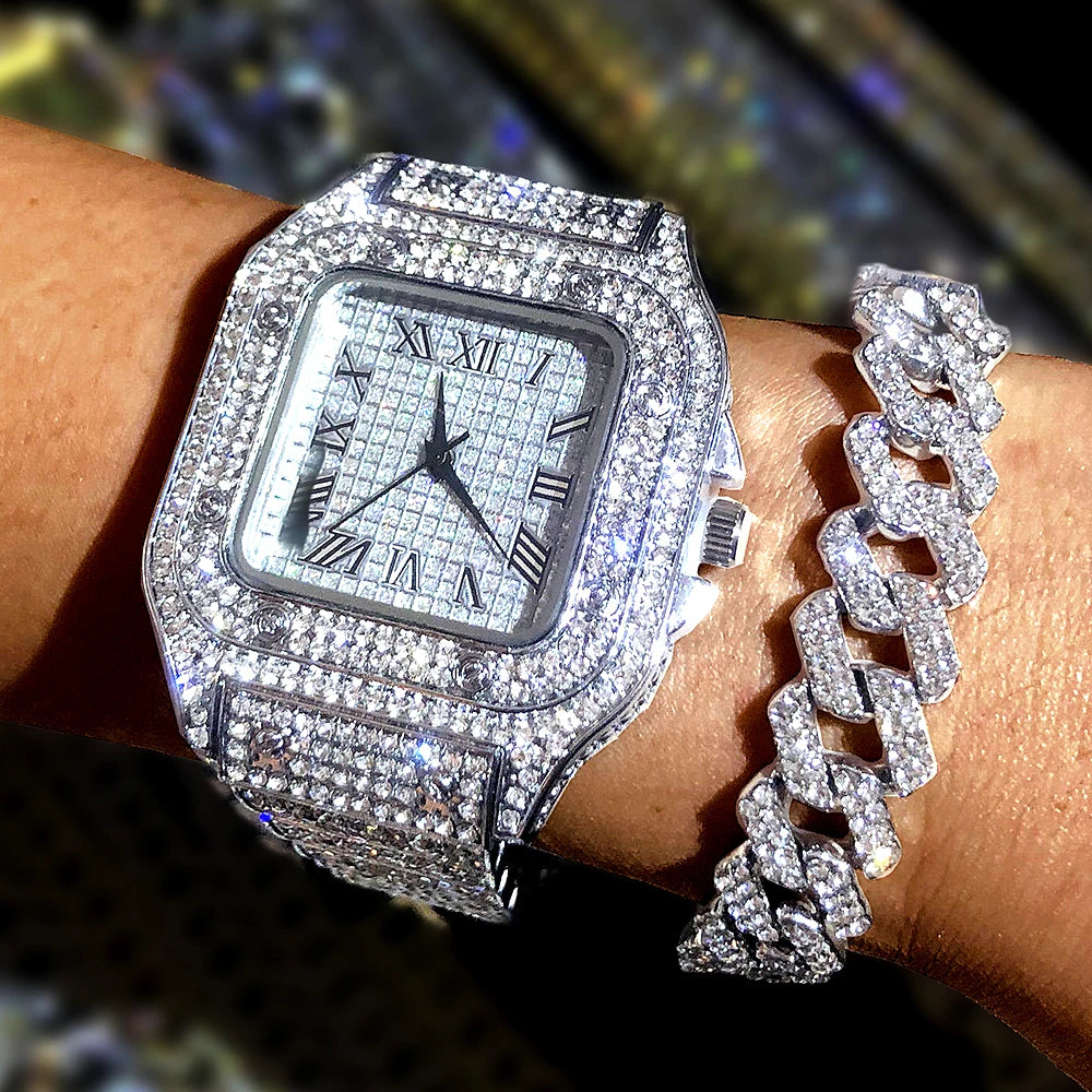 Montre Unisexe Moissanite Iced Out Hip Hop – Diamant Acier Inoxydable Étincelante Luxe