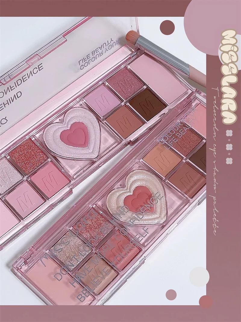 Palette Fards À Paupières 12 Couleurs Coeur Rose – Tons Froids Mat & Brun | Maquillage Coréen Naturel