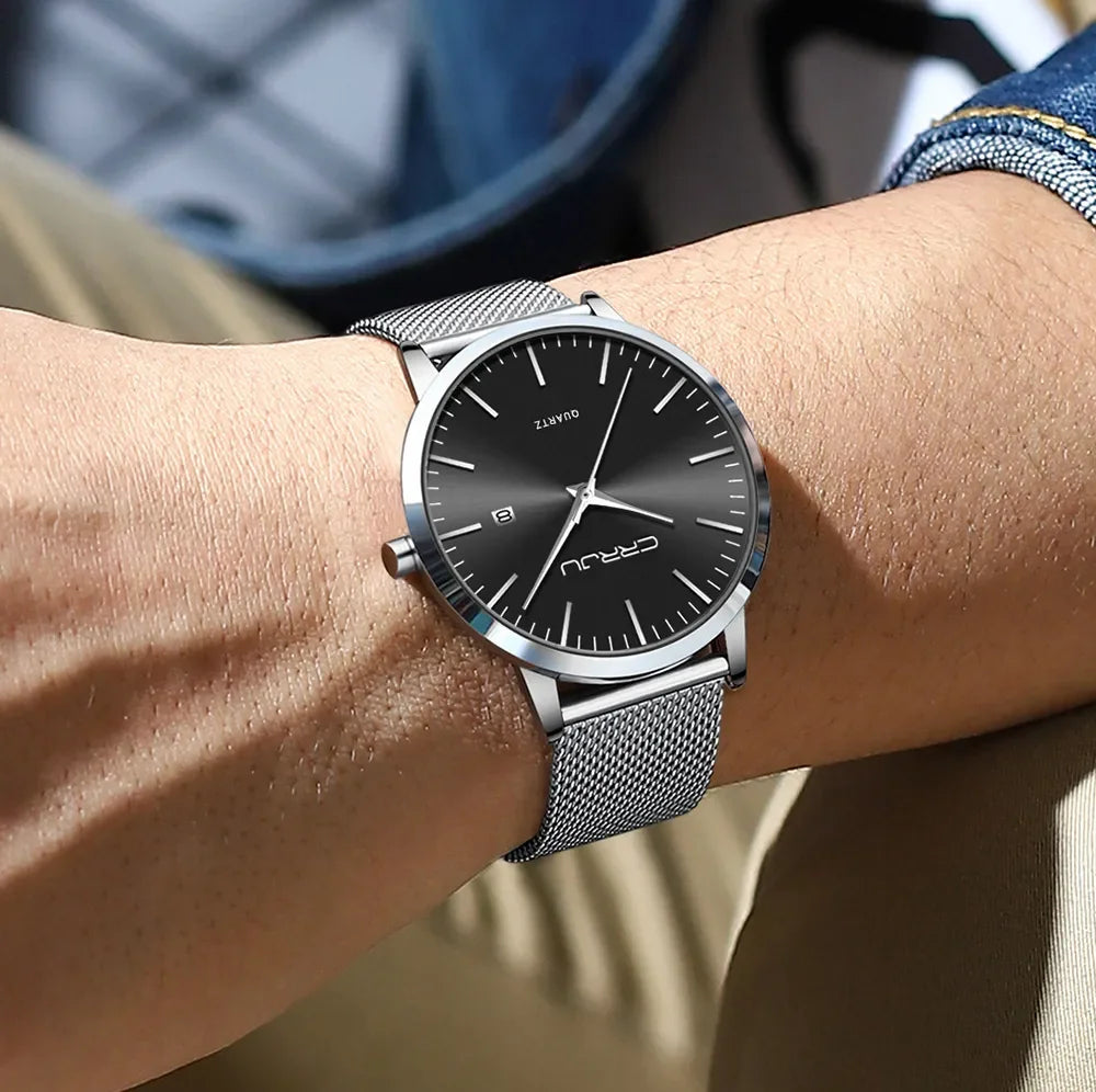 Montre Homme Acier 40mm Ultra-Slim 7mm Maille Métallique – Automatique Minimaliste Classique