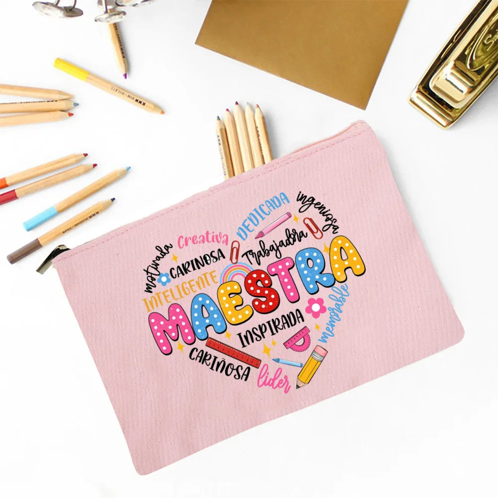 Trousse Maquillage Maestra Imprimé Coeur Espagnol – Organisateur Voyage & Crayon | Cadeau Enseignante