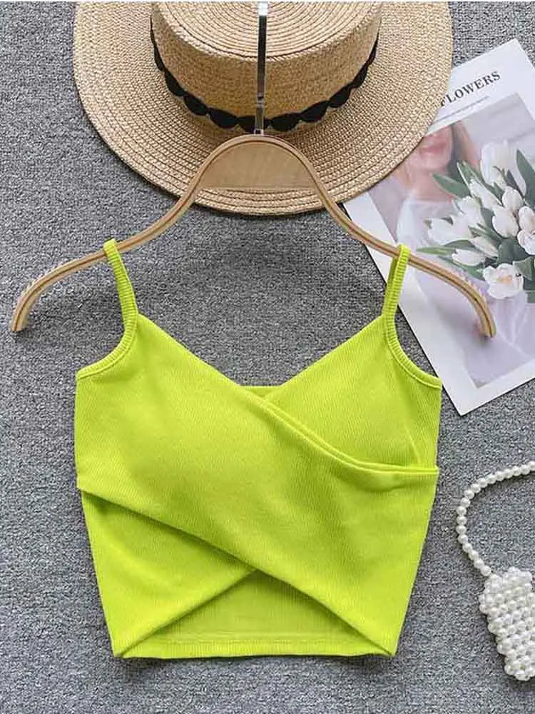 Damen-Trägertop mit unregelmäßigen Trägern, einfarbig, schlank, schick, Y2K – elegantes, lässiges und trendiges Sport-Top