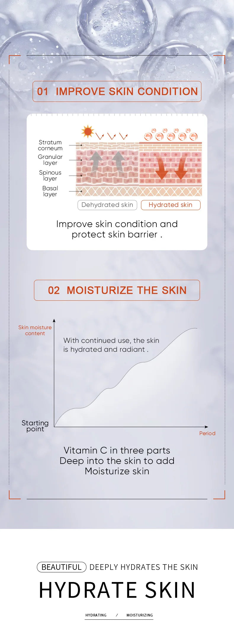 Sérum Ampoule Vitamine C – Éclat, Hydratation & Réparation Peau | Lissant & Unificateur de Teint | Soin Visage Skincare
