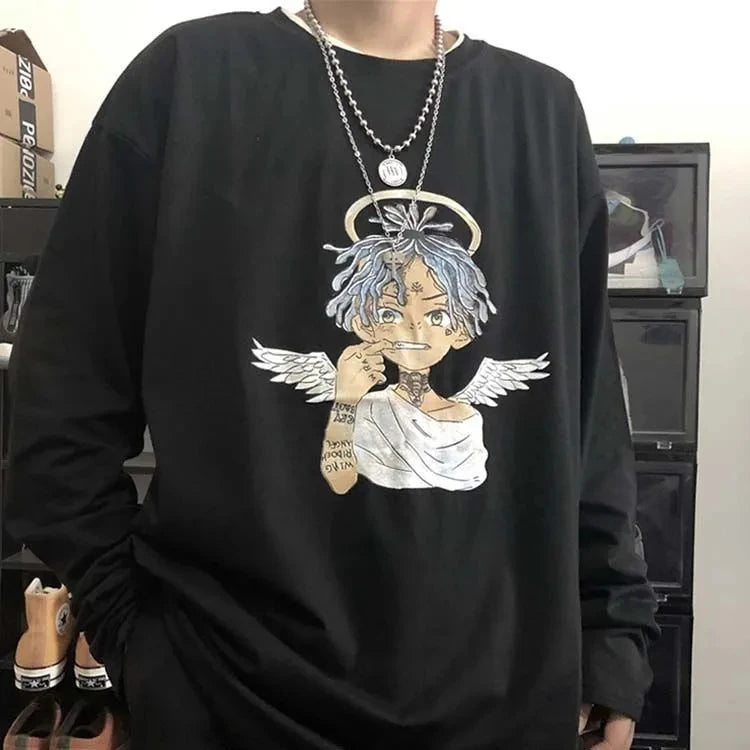 T-Shirt Homme Oversize Manches Longues Croix d'Épines Dark Hip-Hop Y2K Gothic Streetwear Été Tendance – Tee Graphique Dark Aesthetic Unisexe | Mode Streetwear Premium