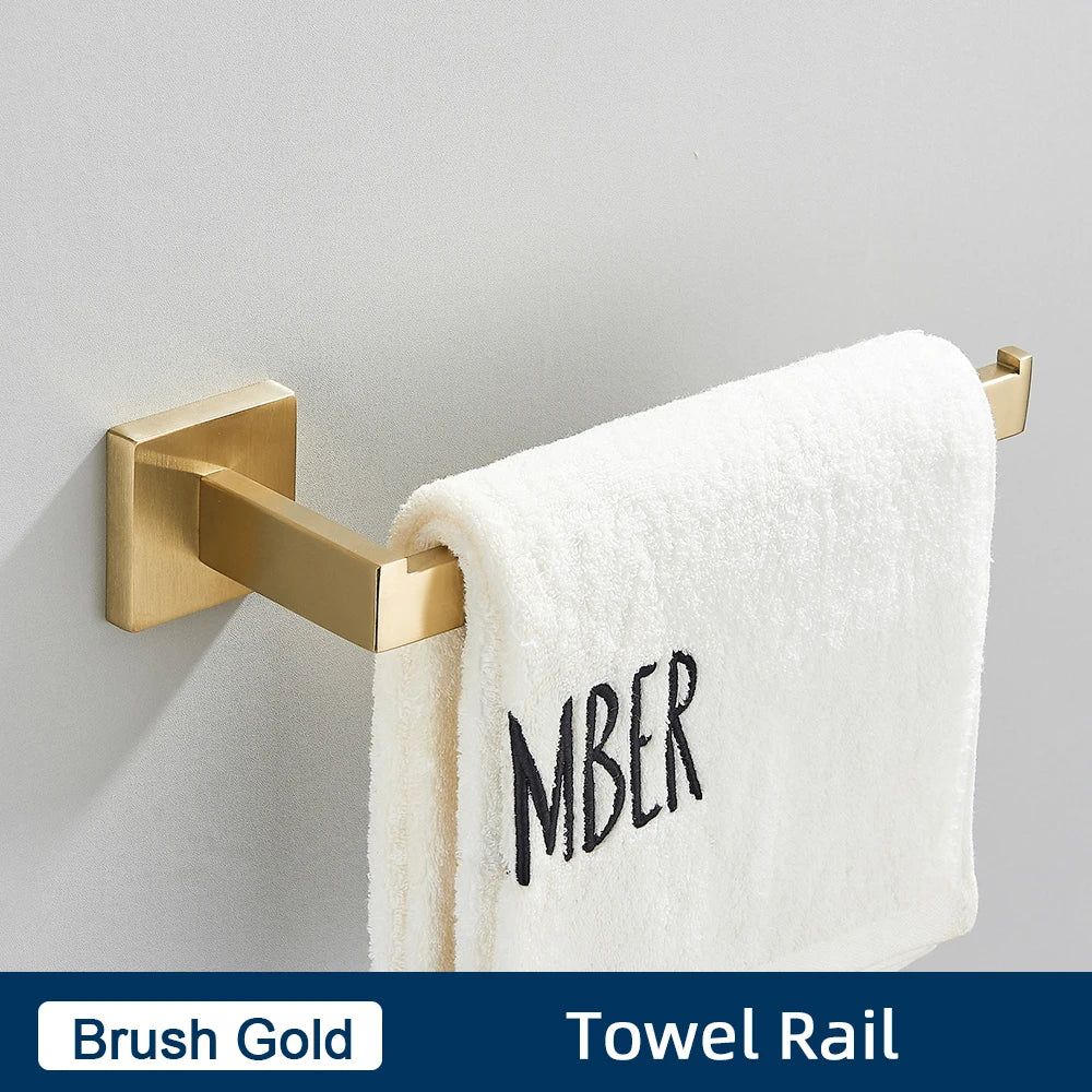 Set Accessoires Salle de Bain Inox – Porte-Serviettes, Porte-Papier & Crochet | Noir & Or Mural