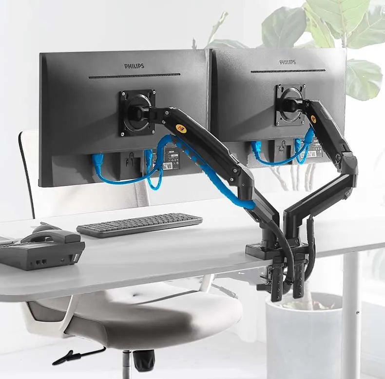 Support Double Écran NB A5C F160 – Bras Articulé à Ressort 10''-27'' | 360° Rotatif Bureau 2-9kg