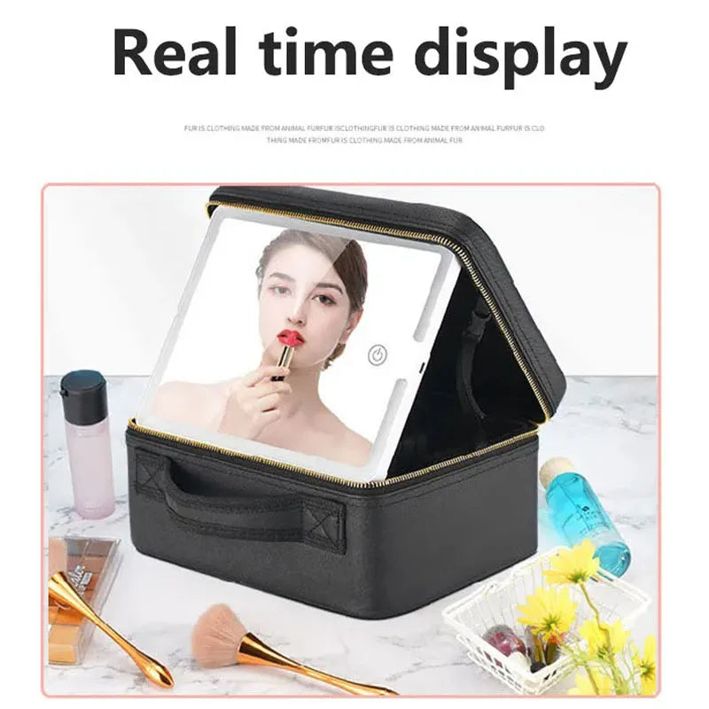 Vanity Case de Voyage LED 3 Couleurs avec Miroir – Trousse Maquillage Lumineuse & Intelligente | Femme