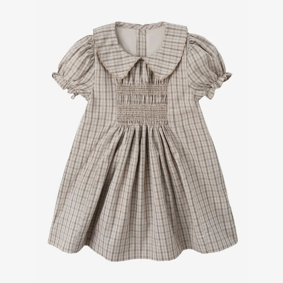 Tenue Assortie Famille – Robe Smockée Carreaux Marron Fille & Pull Tricoté Garçon Collection Heritage