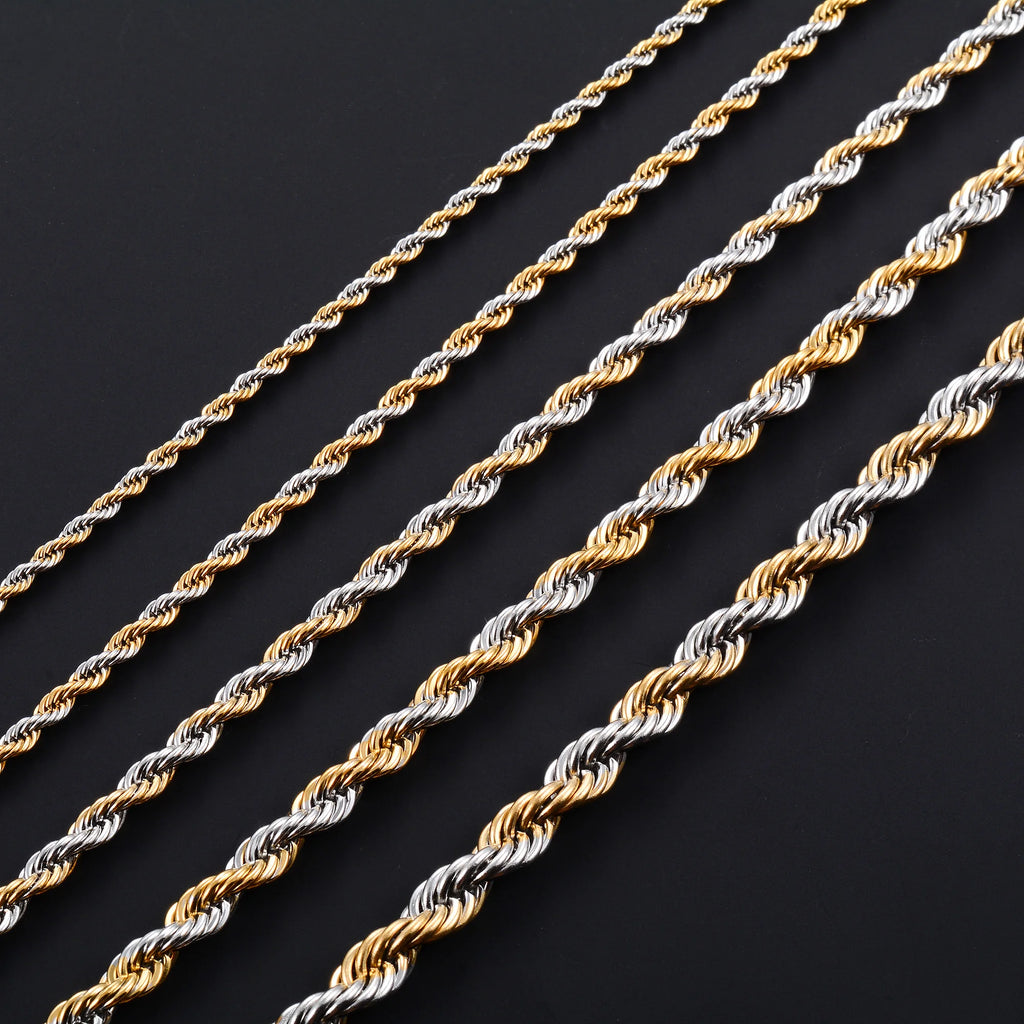 Collier Chaîne Torsadée Corde Acier Inoxydable – Unisexe Punk Argent & Or | Ras-du-Cou & Longueur Variable | Bijou Mode Homme & Femme Tendance