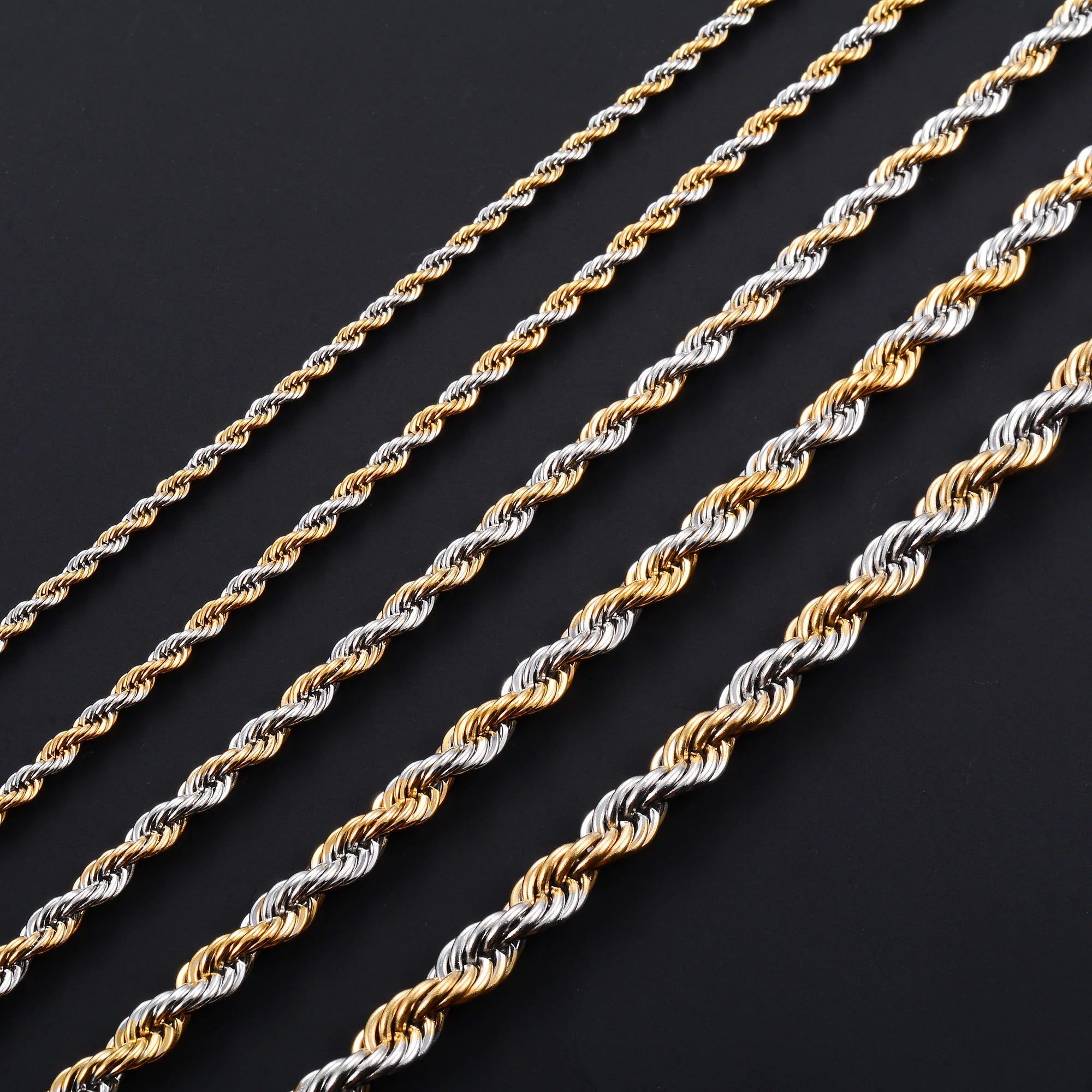 Collier Chaîne Torsadée Corde Acier Inoxydable – Unisexe Punk Argent & Or | Ras-du-Cou & Longueur Variable | Bijou Mode Homme & Femme Tendance
