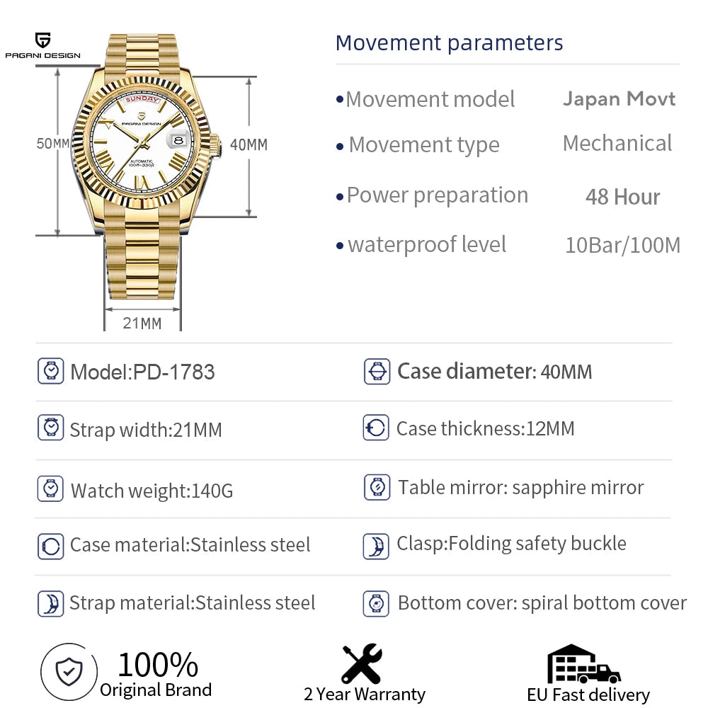 PAGANI DESIGN DD40 2026 Montre Automatique Homme – Verre Saphir AR, Mécanique, Acier Inoxydable | Montre Luxe Homme