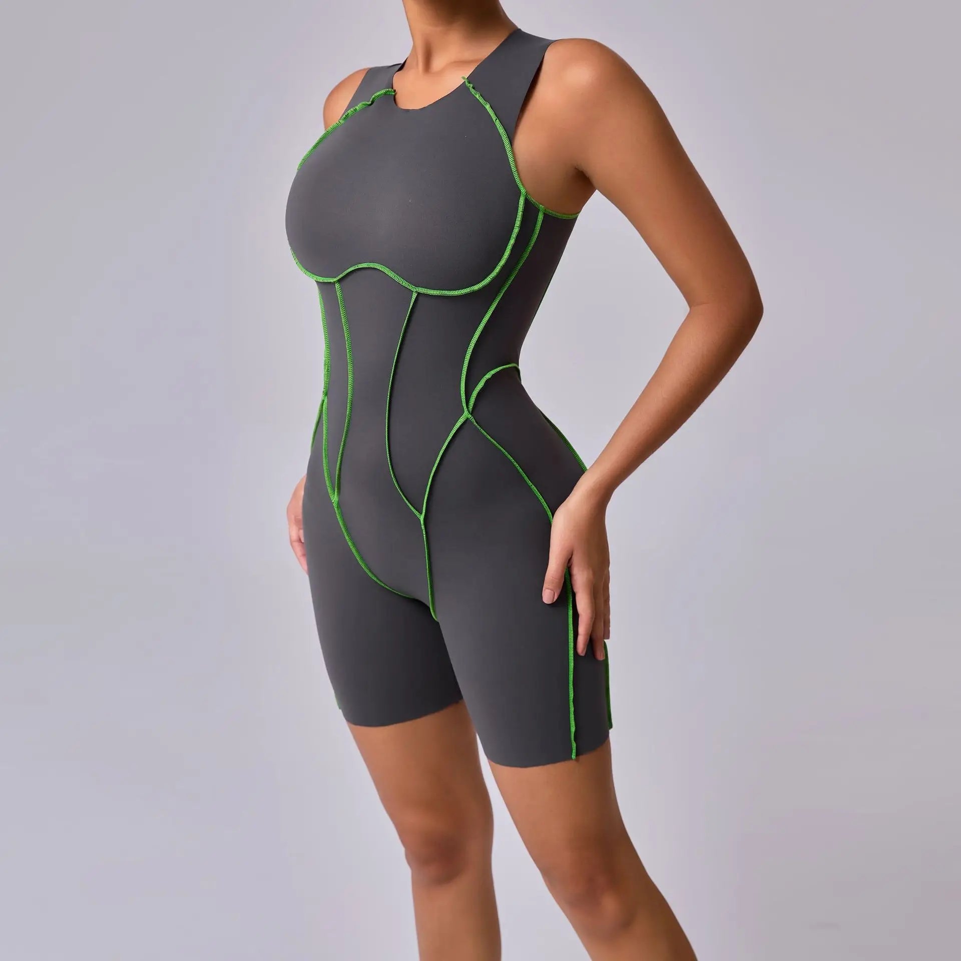 Bodysuit Yoga Push-Up Rembourré Bicolore - Combinaison Short V Butt Gainante Gym & Fitness Femme