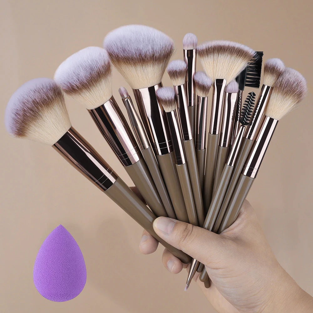 Set Pinceaux Maquillage Fluffy 3 à 20 Pcs – Poudre Libre, Fards & Blush | Brosse Fond de Teint Femme
