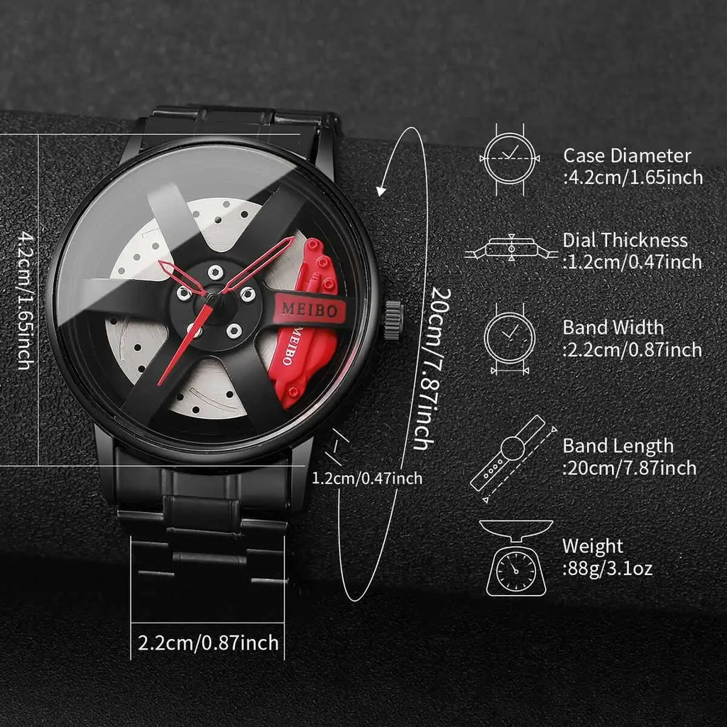 Montre Homme Sport Roue 3D Auto – Bracelet Acier Inoxydable Business Fashion