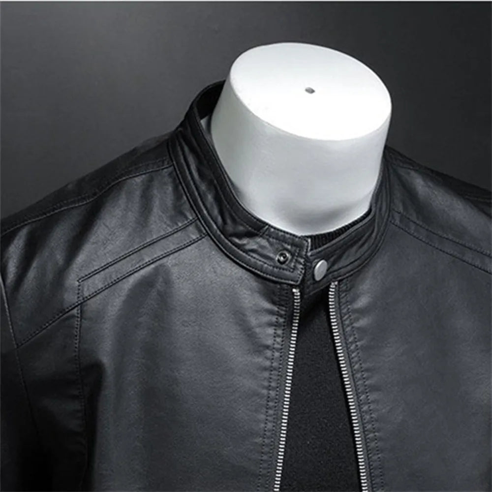 Herren-PU-Lederjacke, schmal geschnitten, Stehkragen, Motorrad, Biker, modisch, leger, Frühling, Herbst, elegant, trendig, robust – Premium Biker Motorrad Lederjacke | Premium Biker Motorrad Mode für Herren