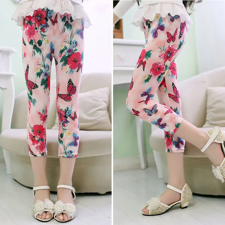 Legging Corsaire Fille Imprimé Fleurs – Pantalon Skinny Stretch Enfant Toutes Tenues 3-10 Ans