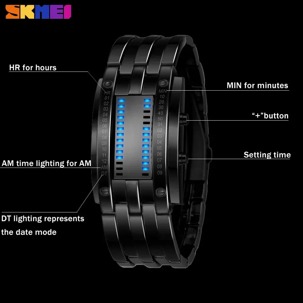 Montre Couple SKMEI 0926 LED Digital – Acier Inoxydable Étanche 5Bar Sport Créatif