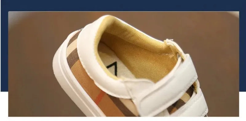 Baskets Enfant Style Coréen Carreaux Blanc – Sneakers Cuir PU Casual Unisexe 3-8 Ans